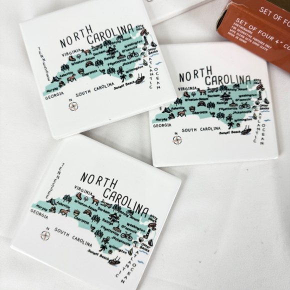 New Boxed Set of 4 North Carolina Map Coasters Tiles Cork Backs My Place Gift - Picture 8 of 10